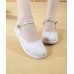 Beige Embroideried Cotton Fabric Flat Shoes Buckle Strap Flat Shoes