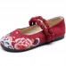 Red Embroideried Cotton Linen Fabric Flat Shoes Lace Up Flat Shoes