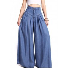 Blue Boho Wide Leg Pants For Women