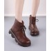 Brown Boots Platform Cowhide Leather Unique Platform Boots