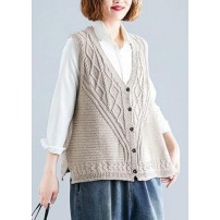 Fashion fall light khaki knit tops oversize sleeveless clothes For Women