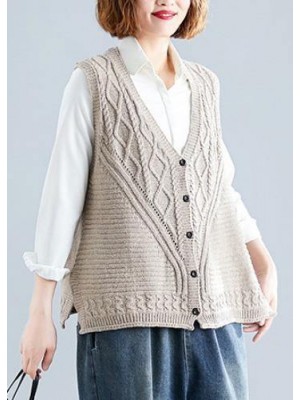 Fashion fall light khaki knit tops oversize sleeveless clothes For Women