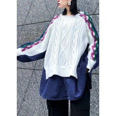 Women white knitted pullover plus size clothing knitted blouse patchwork false two pieces tops