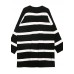 Cozy black white striped knitwear o neck baggy sweater tops